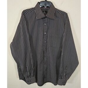 Bugatchi Uomo Shirt Black Striped Casual Button‎ Up Long Sleeve Mens XXL
